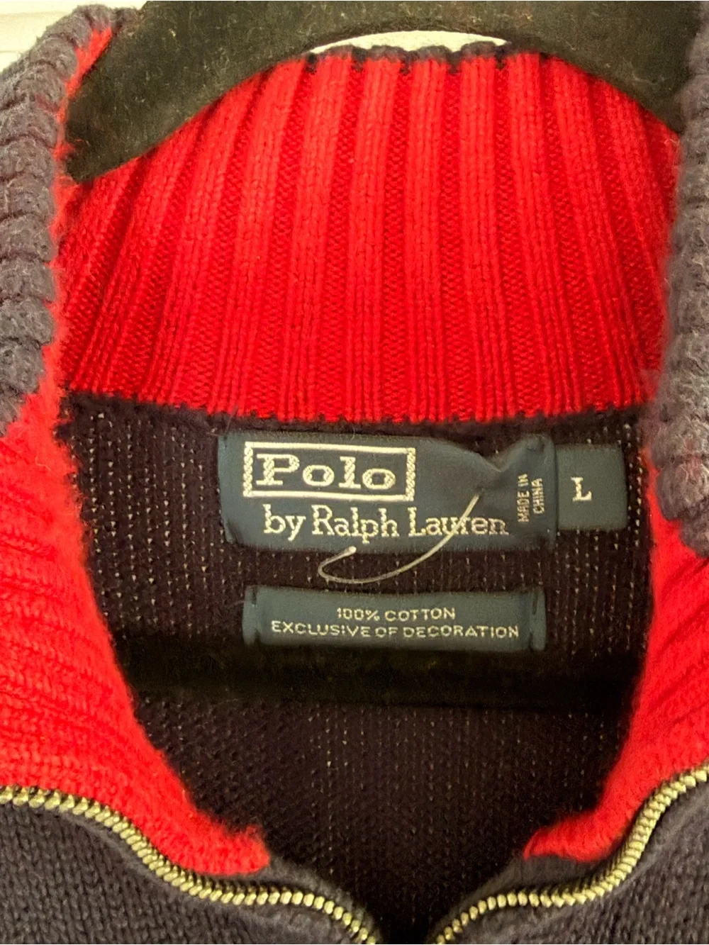 Polo by Ralph Lauren Vintage Men’s Navy Quarter-Zip Sweater with Red Trim Sz L